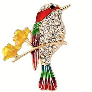 Hummingbird Rhinestone Brooch Enamel Pin Stylish Sparkle Glam Bird Colorful